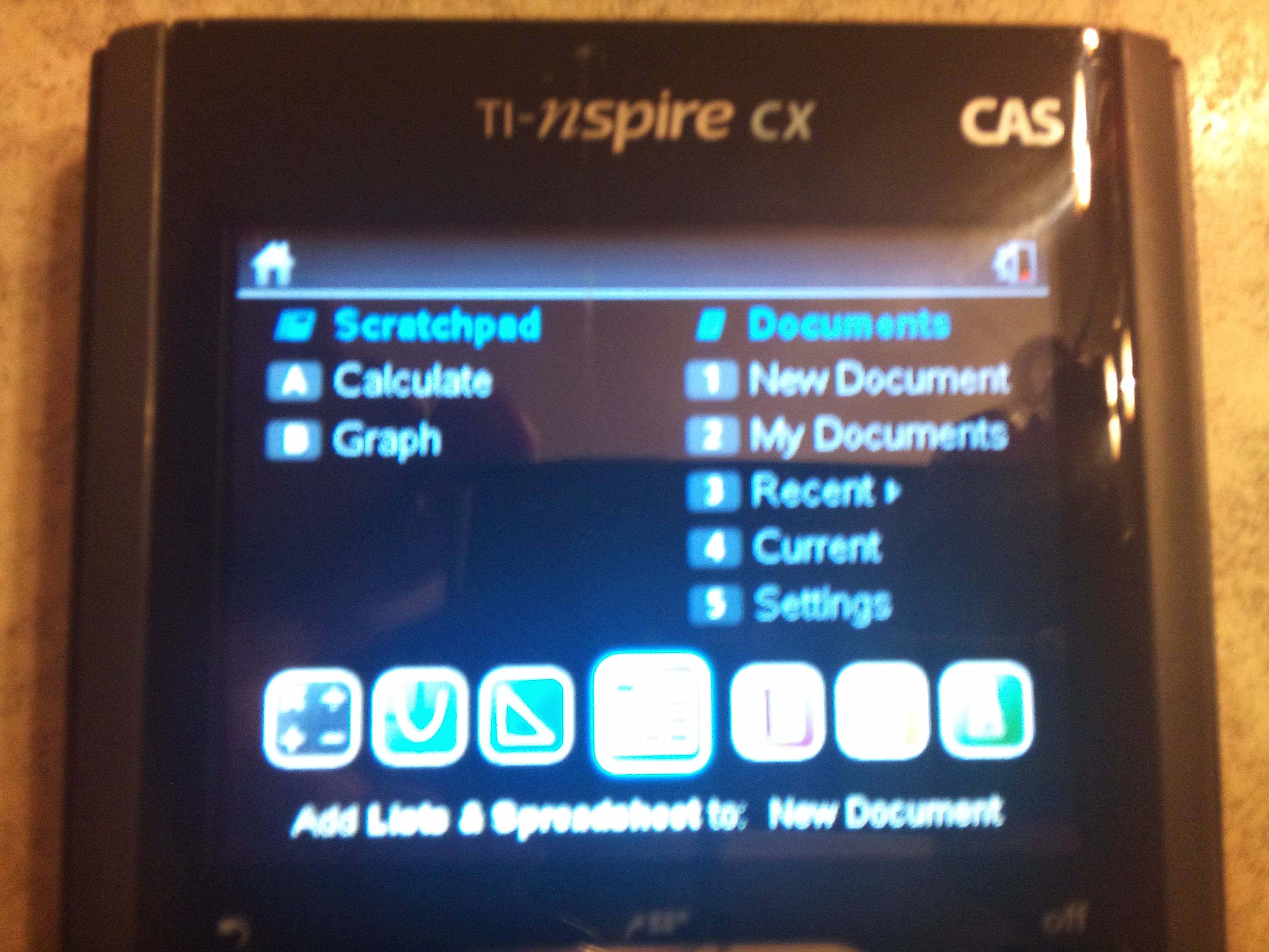 TI-nspire CX CAS's home screen